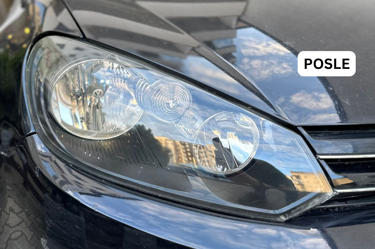 Polirani far automobila – rezultat posle tretmana poliranja, visok sjaj i potpuna prozirnost